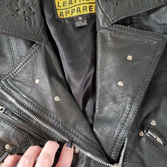 Vintage Leather Protech Cropped Laced Braided Woven Studded Biker Moto Jacket‎ 8 - Picture 7 of 16